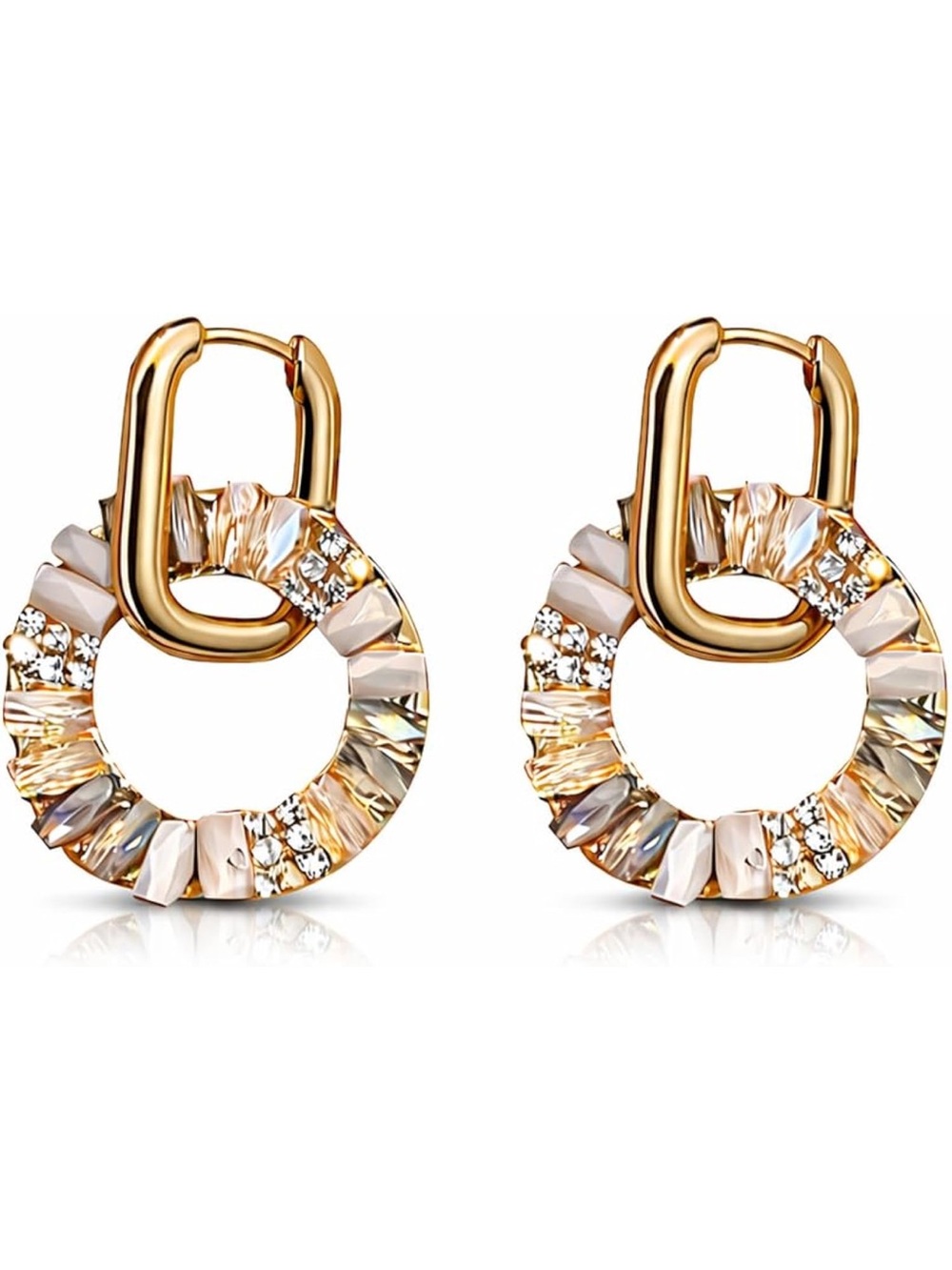 Anthropologie Gold Hoop Earrings with Pastel Crystal Wreath - Picture 5 of 5